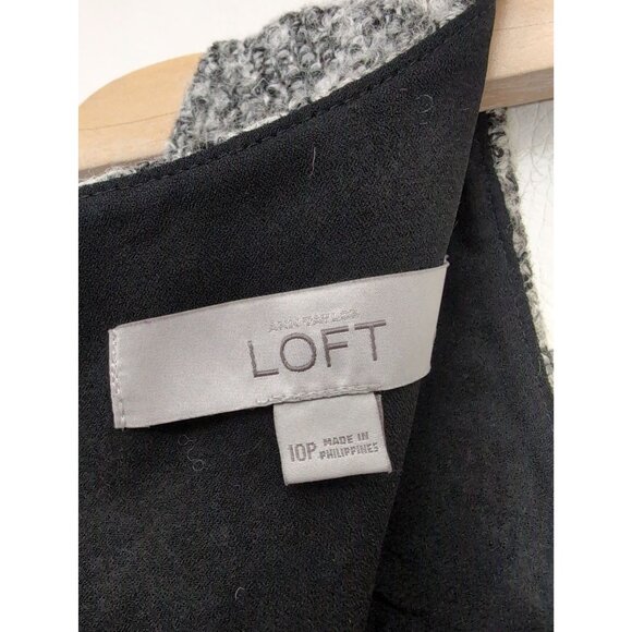 LOFT Tweed Shift Dress Women 10 Petite Black Gray Sleeveless Office Siren Career - Picture 9 of 12